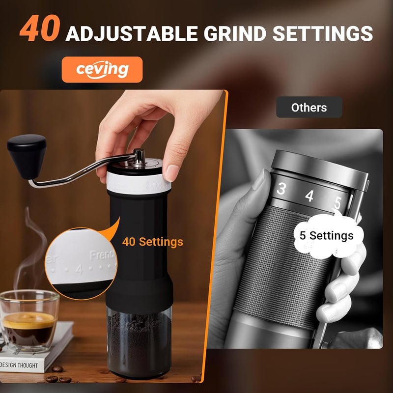 EZVING Mini Manual Coffee Grinder – 40 Adjustable Settings, Portable Hand Crank Mill with 30g Capacity, Conical Burr for Espresso, Pour Over, French Press | Perfect for Travel, Camping & Office - Image 2